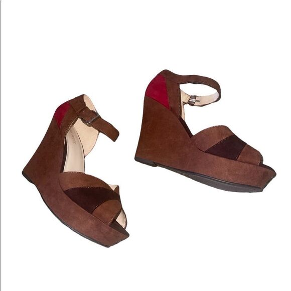Nine West Color Block Suede Wedges in Brown & Red - Picture 4 of 10